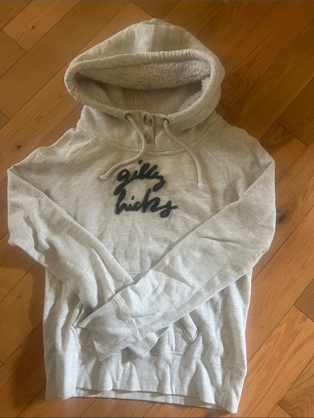 Gilly Hicks Light Gray Sherpa-Lined Pullover Hoodie